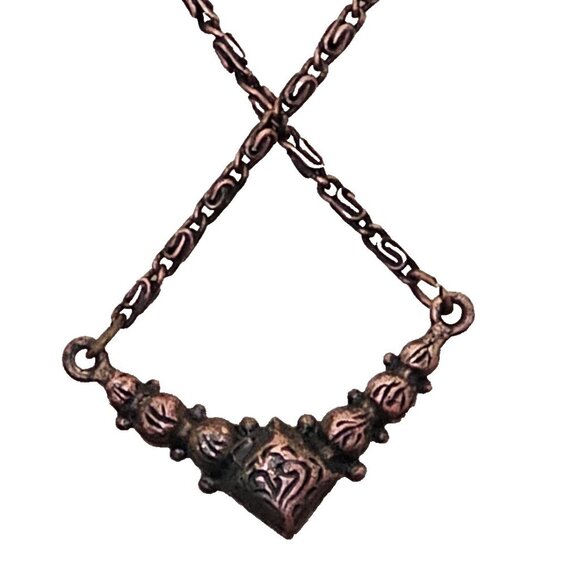 1928 Jewelry, Copper Tone Chevron Bar Pendant Necklace w/ Rhinestones 20" Chain - Picture 3 of 6